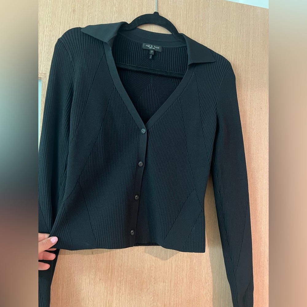 Rag & Bone - Black Ribbed Button-Up Cardigan